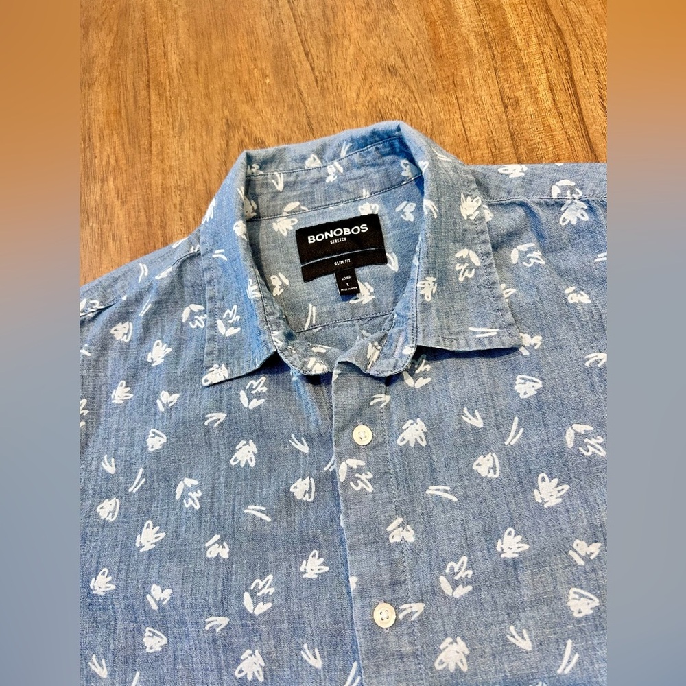 Bonobos Chambray Blue Floral Button Up Down Slim Men’s Shirt